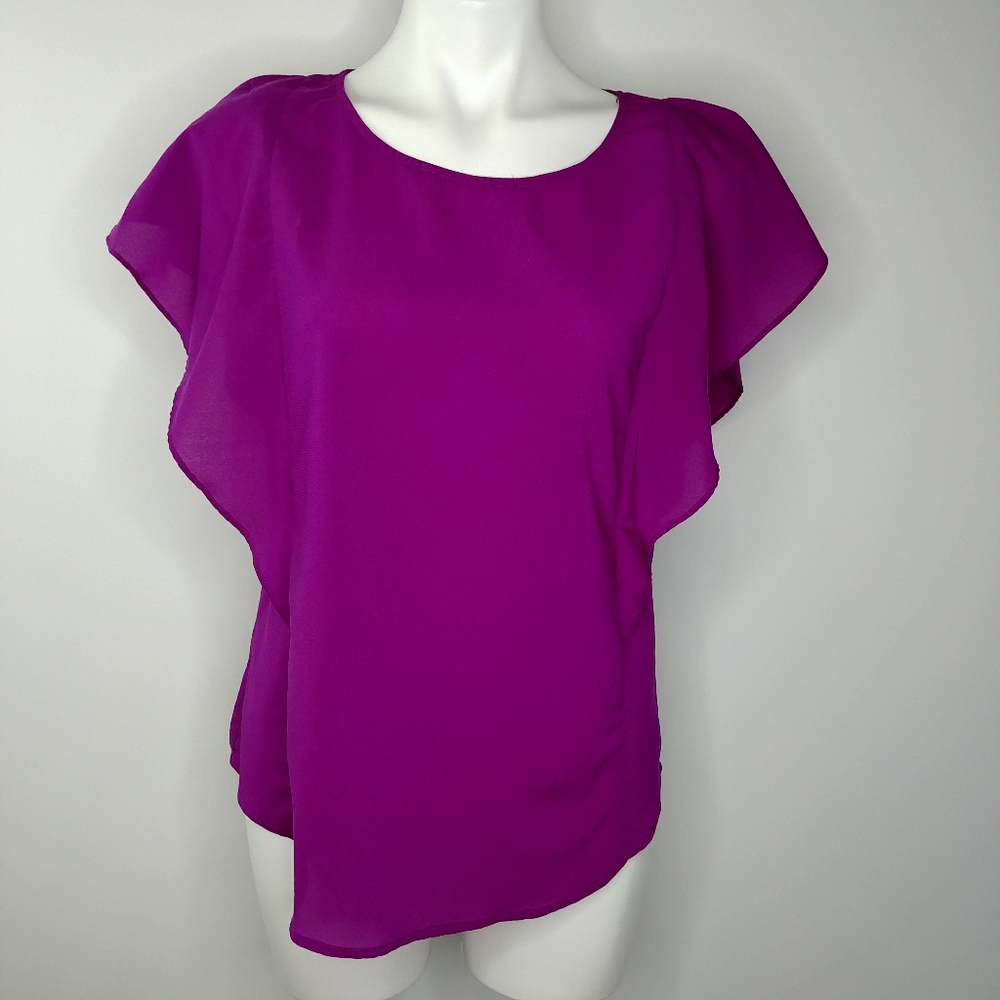 EmmeLee purple flutter sleeve top size small